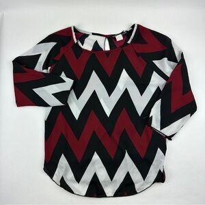 Absolute Angel Blouse Sirt Womens Large Red Black White Chevron Lightweight